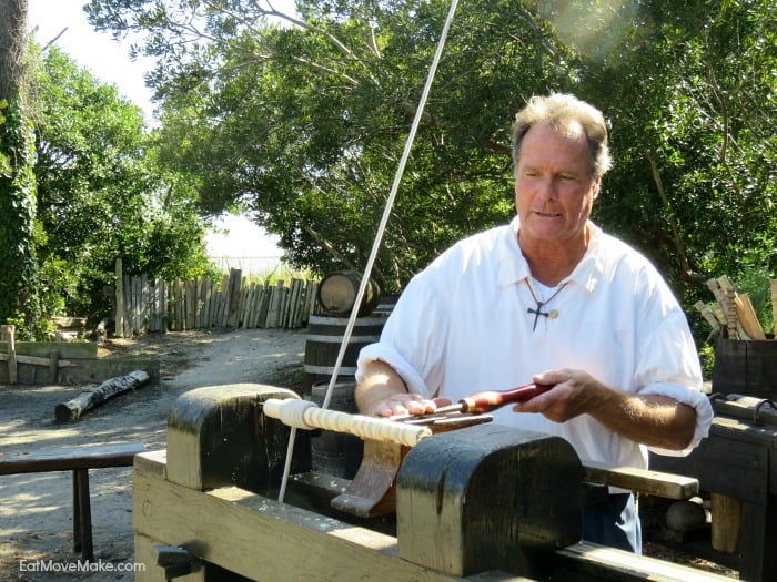 woodworking - using a gouge to make chair and table legs - Roanoke Island Festival Park