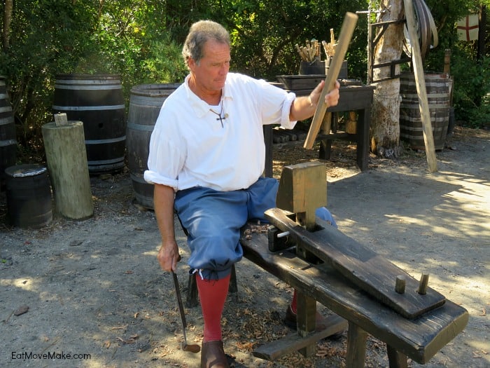 woodworking with a draw knife - Roanoke Island Festival Park