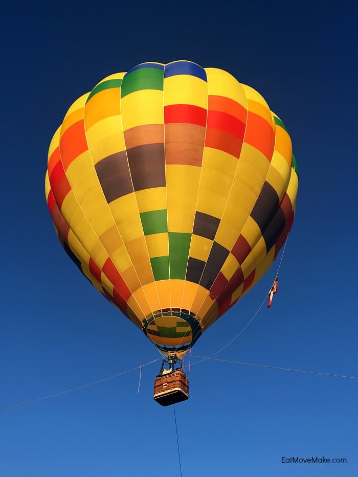 A colorful hot air balloon in the sky