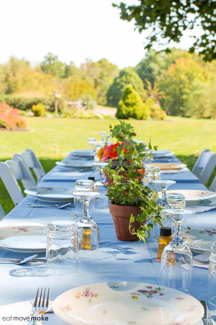 a table set outdoors