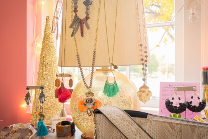a display of necklaces