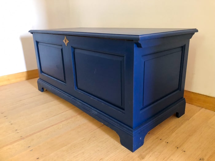 a blue wooden chest