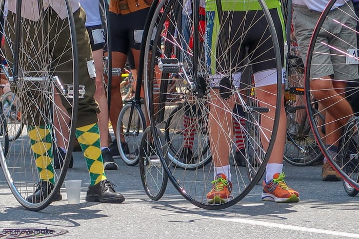 close-up of high wheel bike wheel