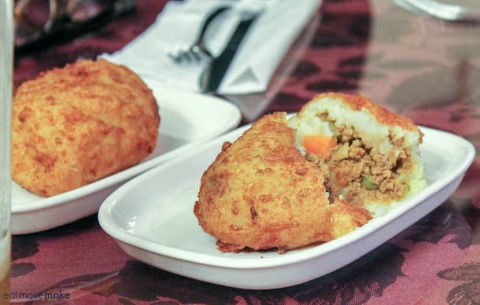 Papas rellenas with beef and chicken