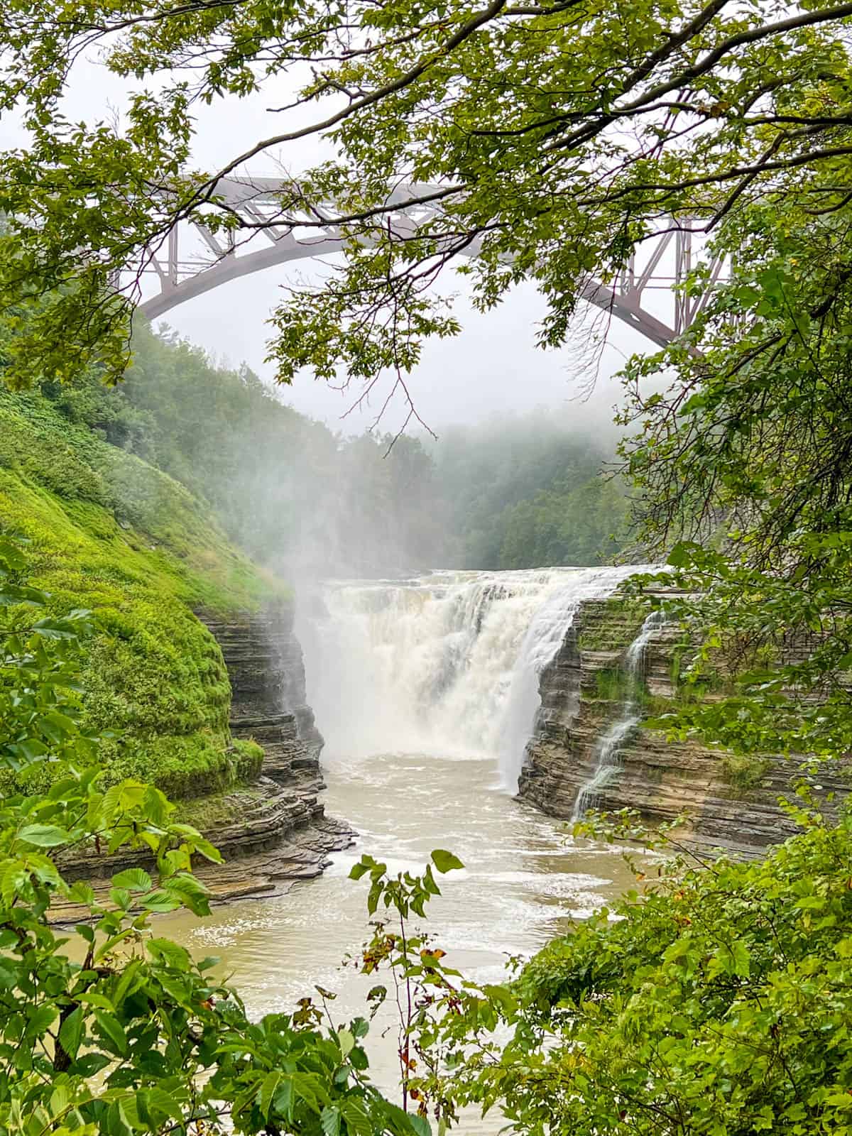 Upper Falls with railroad bridge - Finger Lakes waterfalls