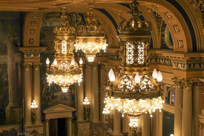 A close up of chandeliers
