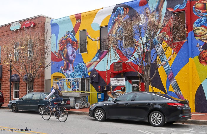 bicyclist by mural