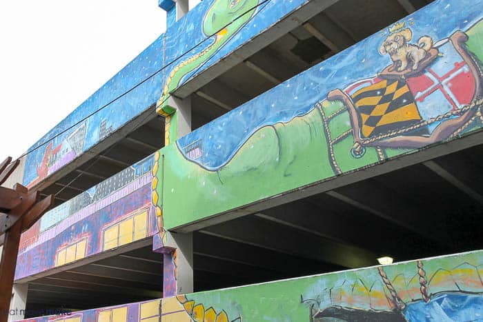 parking garage dinosaur mural