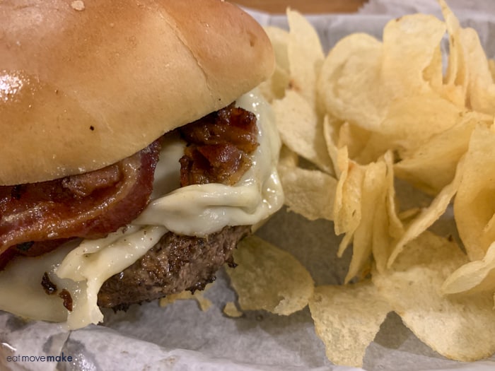 elk burger and potato chips