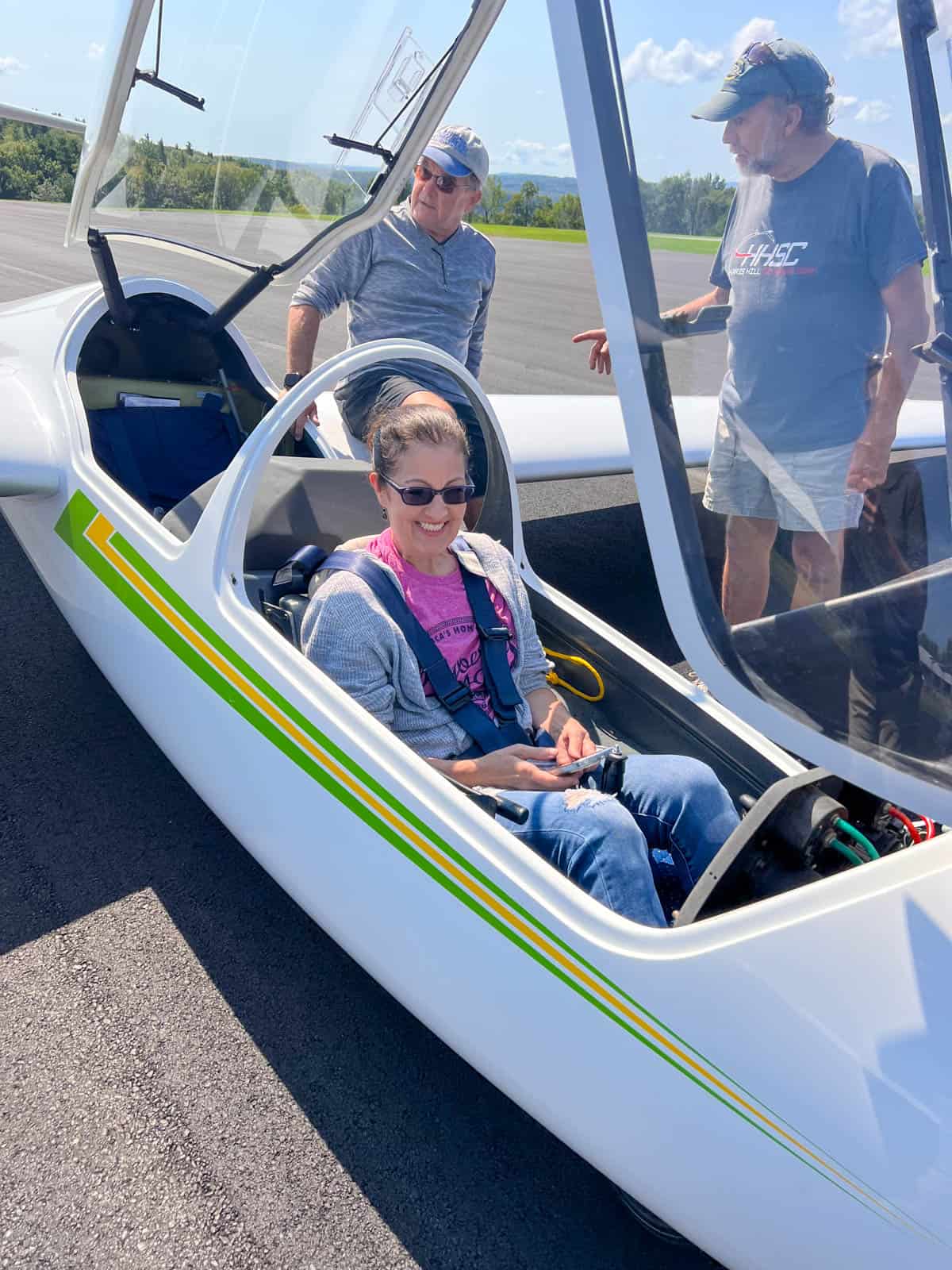 lady inside glider before take-off