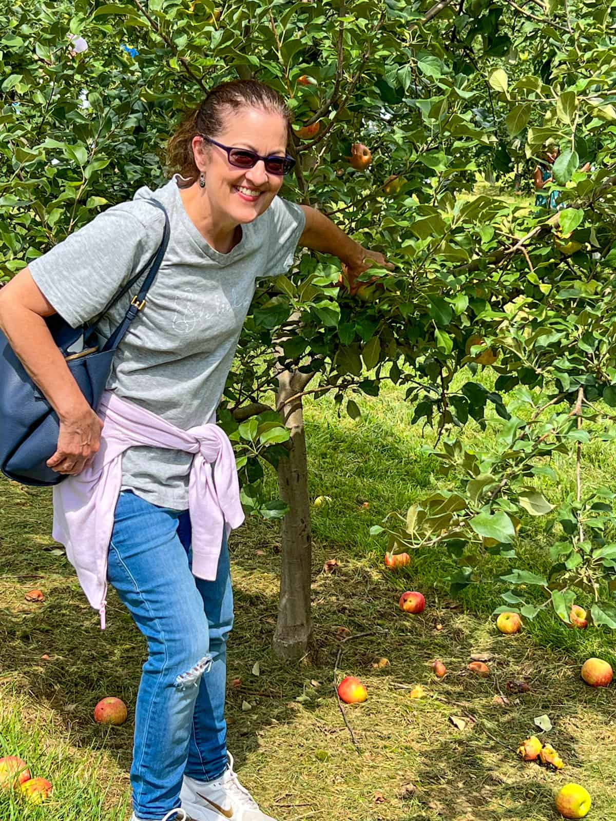 lady picking an apple