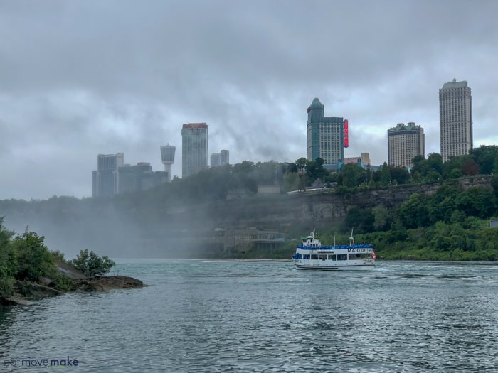 A large body of water with a city in the background