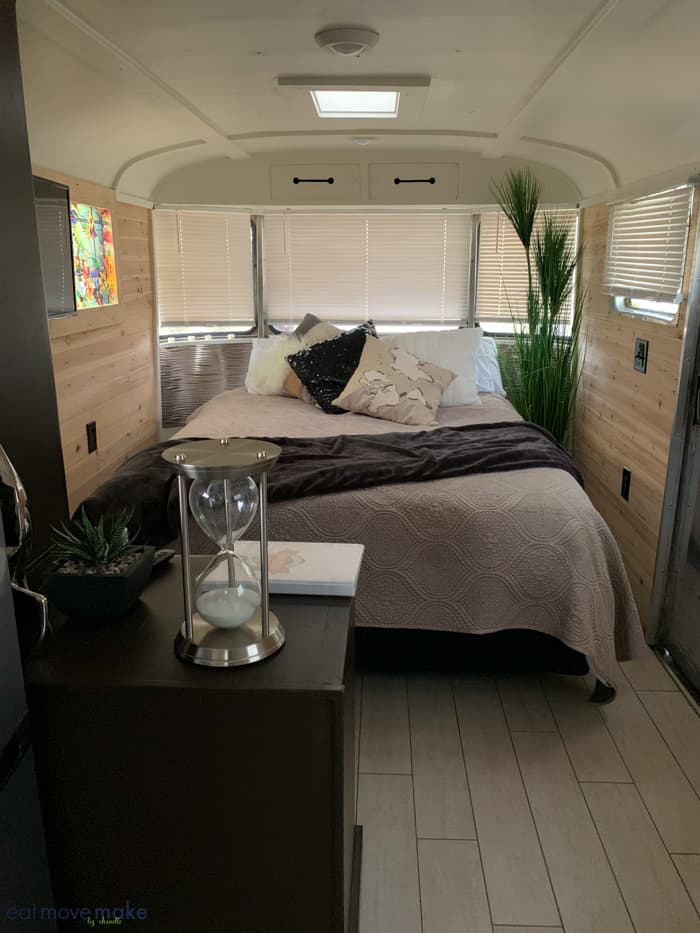A large bed in a trailer