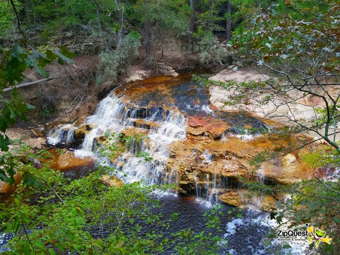 A large waterfall in a forest