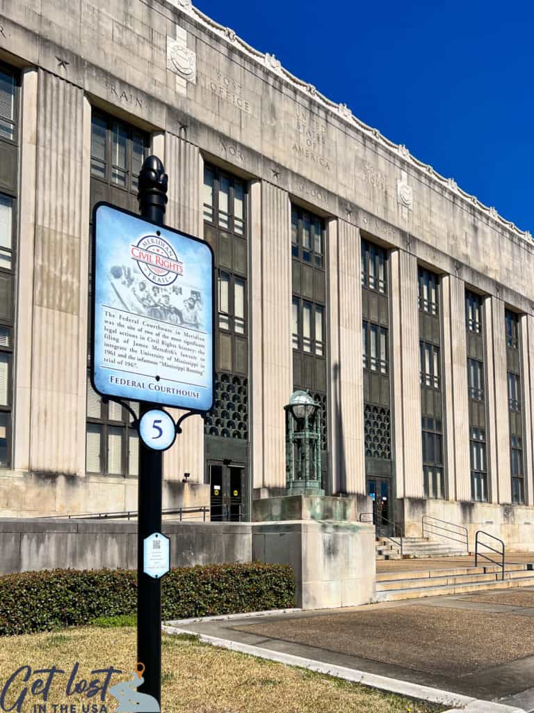 Civil Rights Trail sign by Federal Courthouse-Meridian