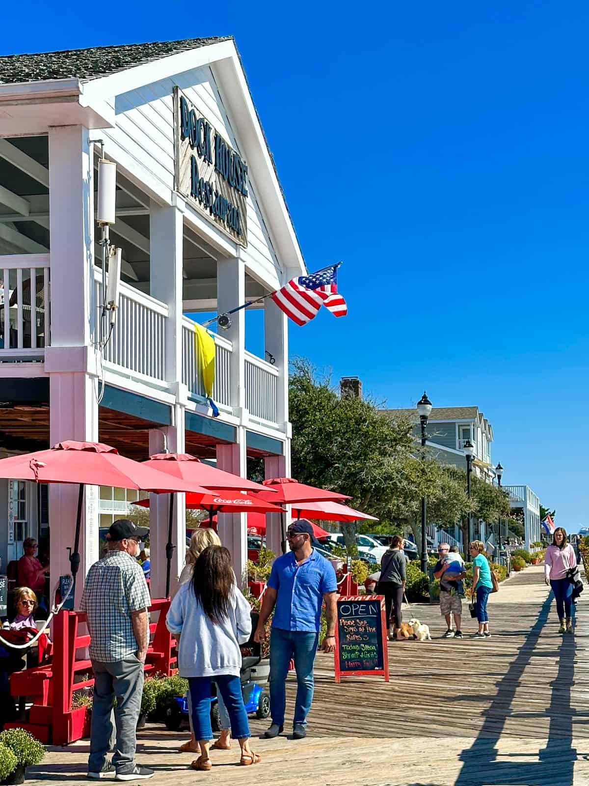 people on boardwalk in Beaufort