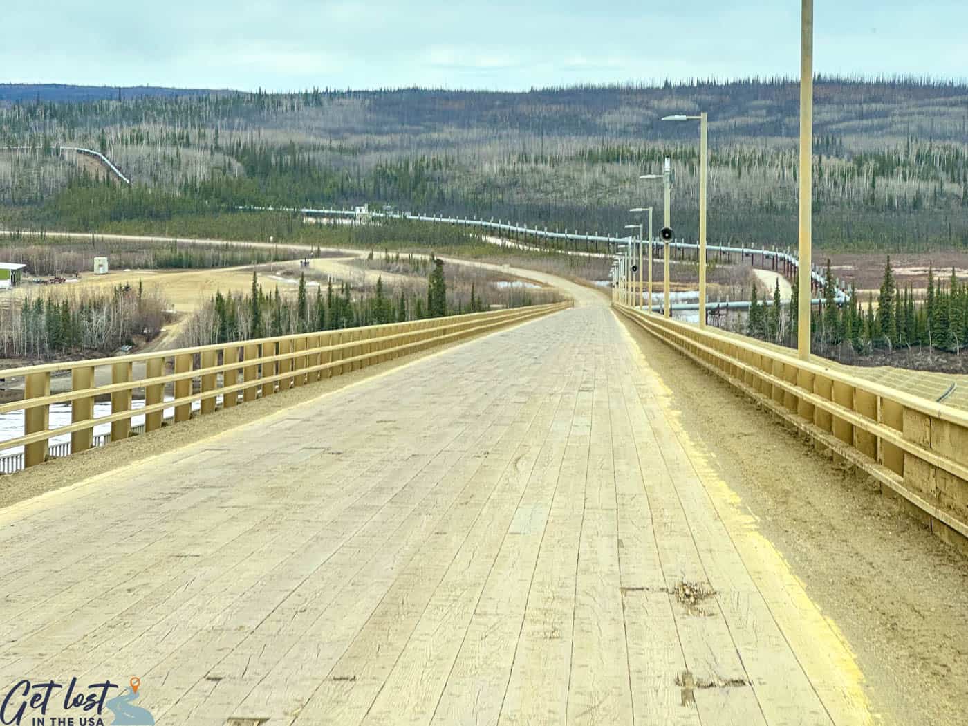 driving wooden bridge over Yukon River