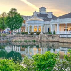 Huntsville Botanical Garden lit up at dusk