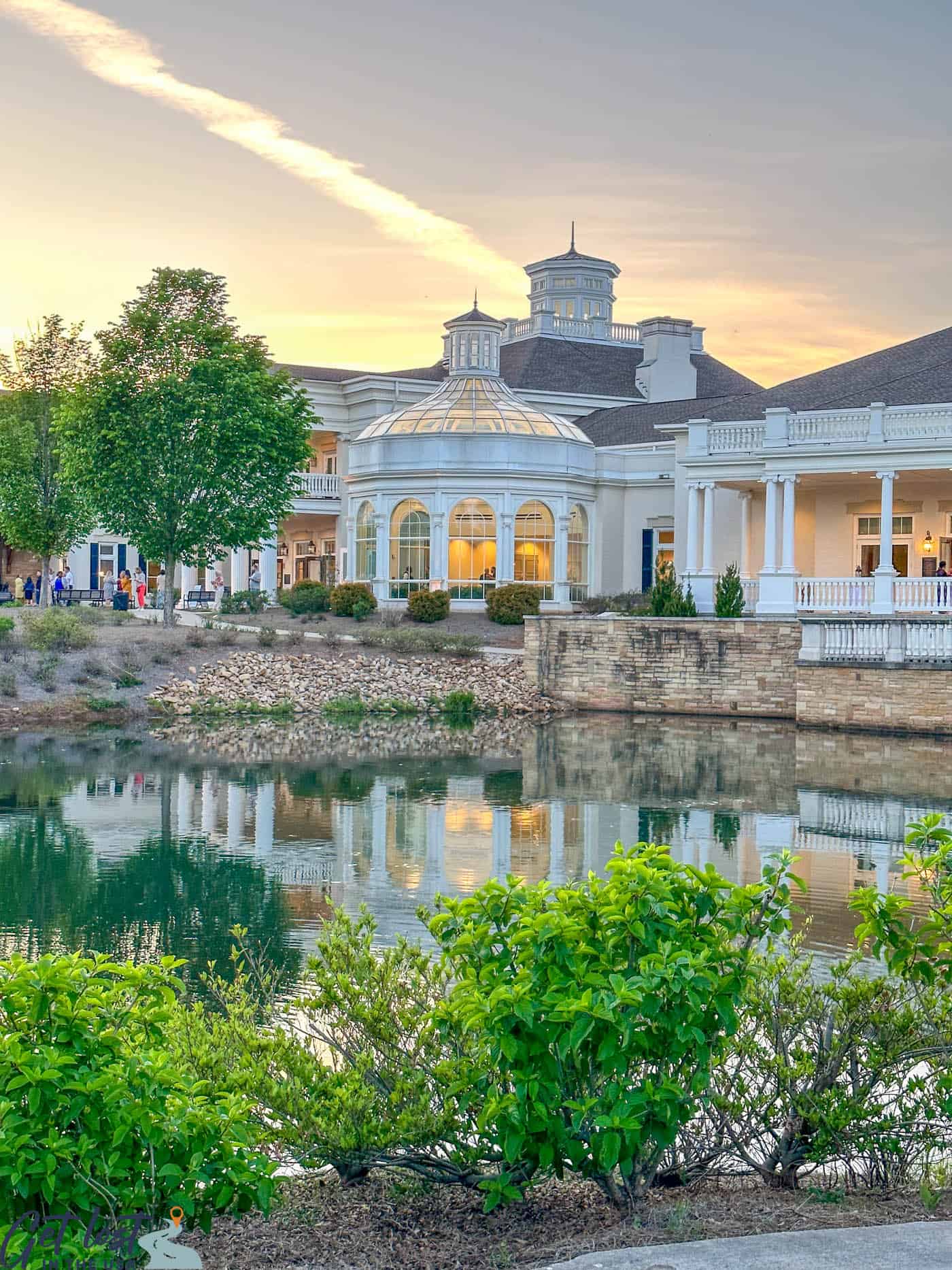 Huntsville Botanical Garden lit up at dusk