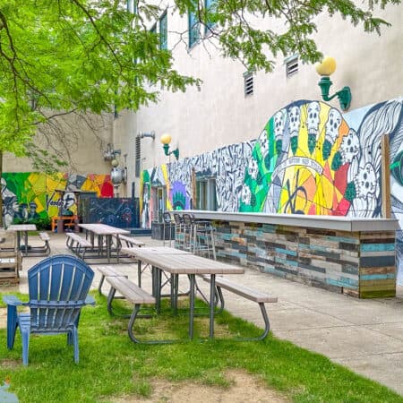 Voodoo Brewery patio and mural