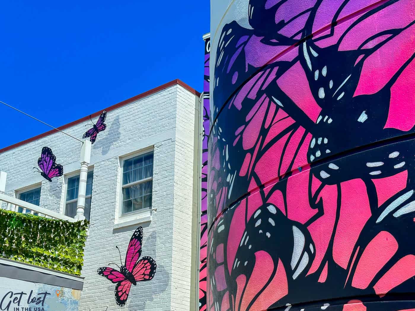 butterfly mural on outside of Panama City Center for Arts.