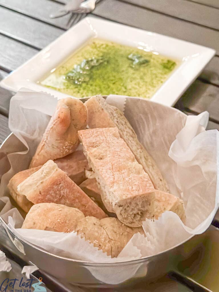 focaccia bread and olive oil herb dip.