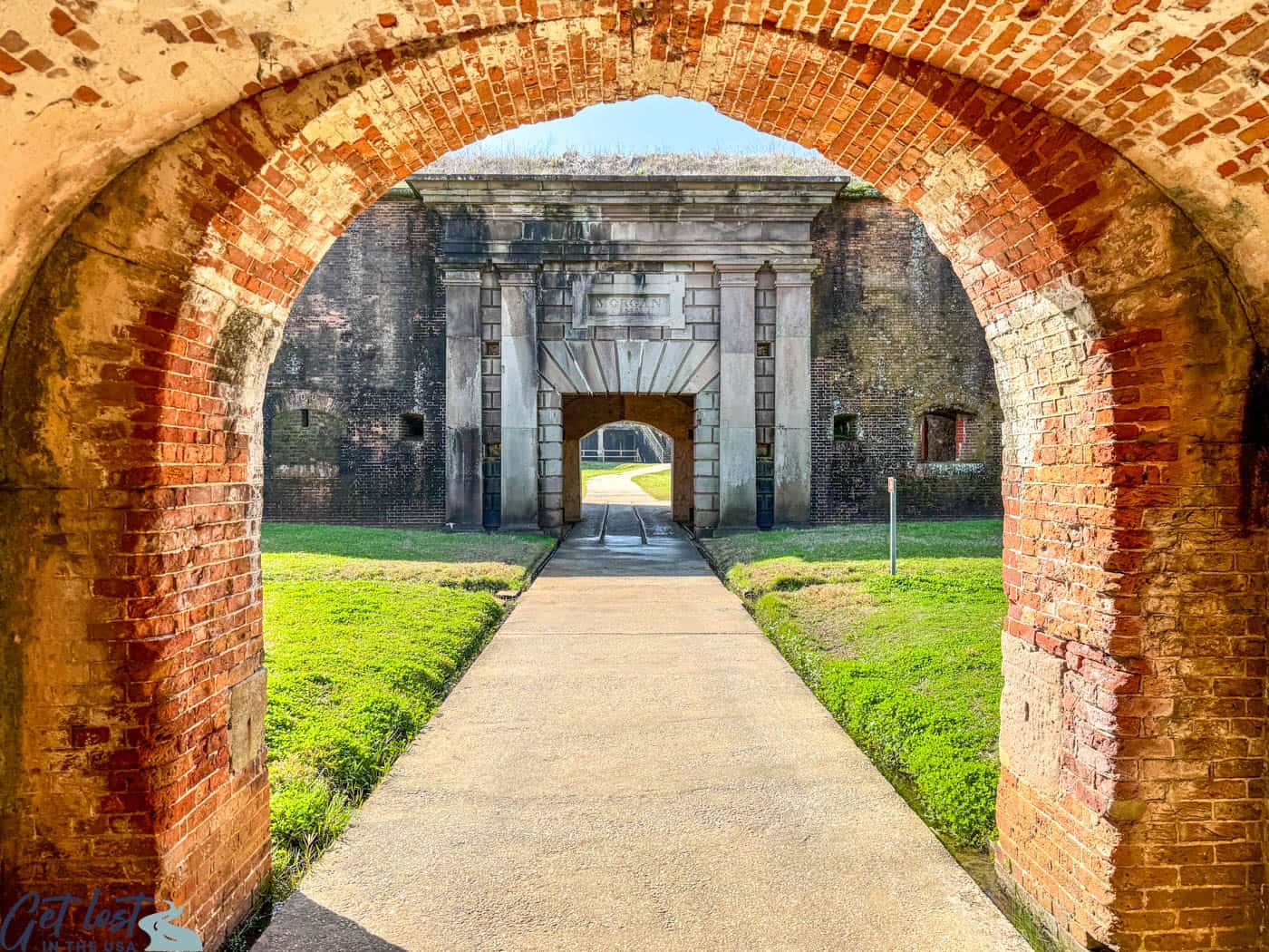 view into Fort Morgan.