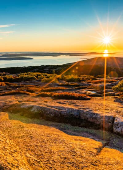 Sunrise in Acadia National Park observed from the top of Cadillac mountain.