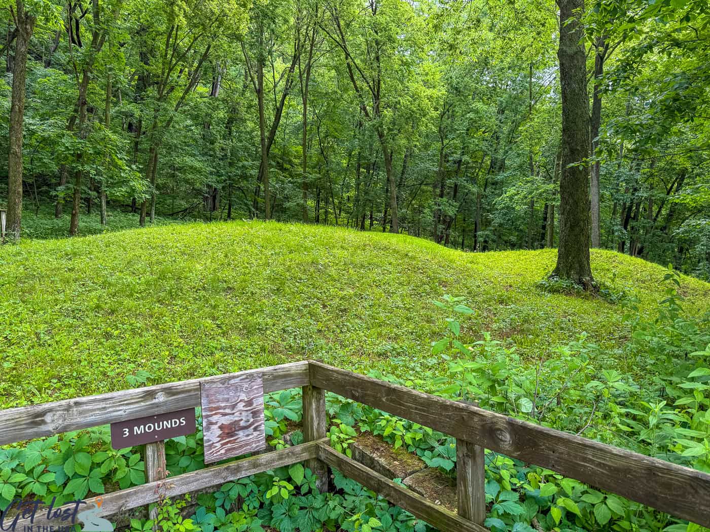 three mounds by visitor center - Effigy Mounds National Monument.