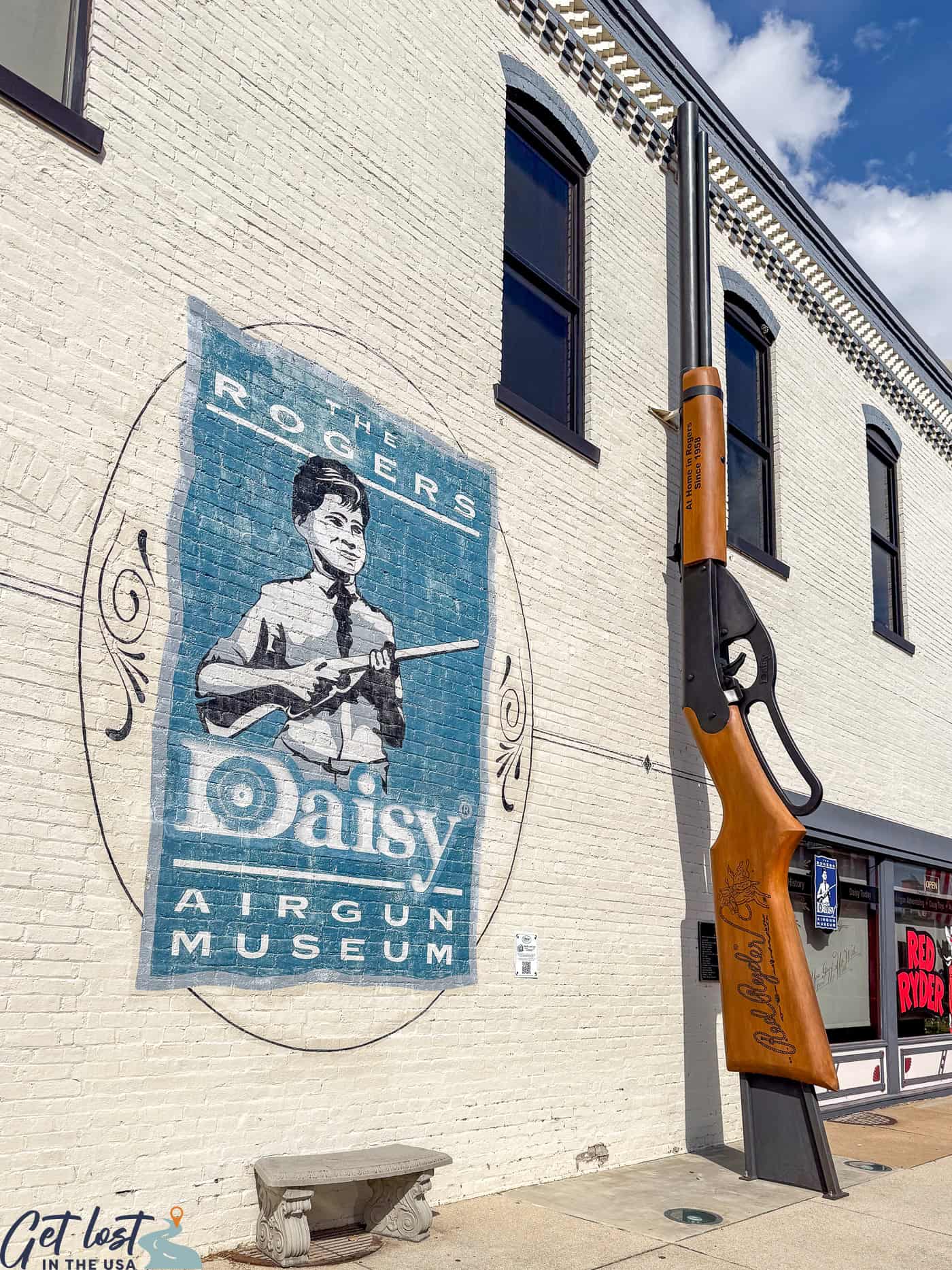 giant airgun at exterior of Daisy museum.