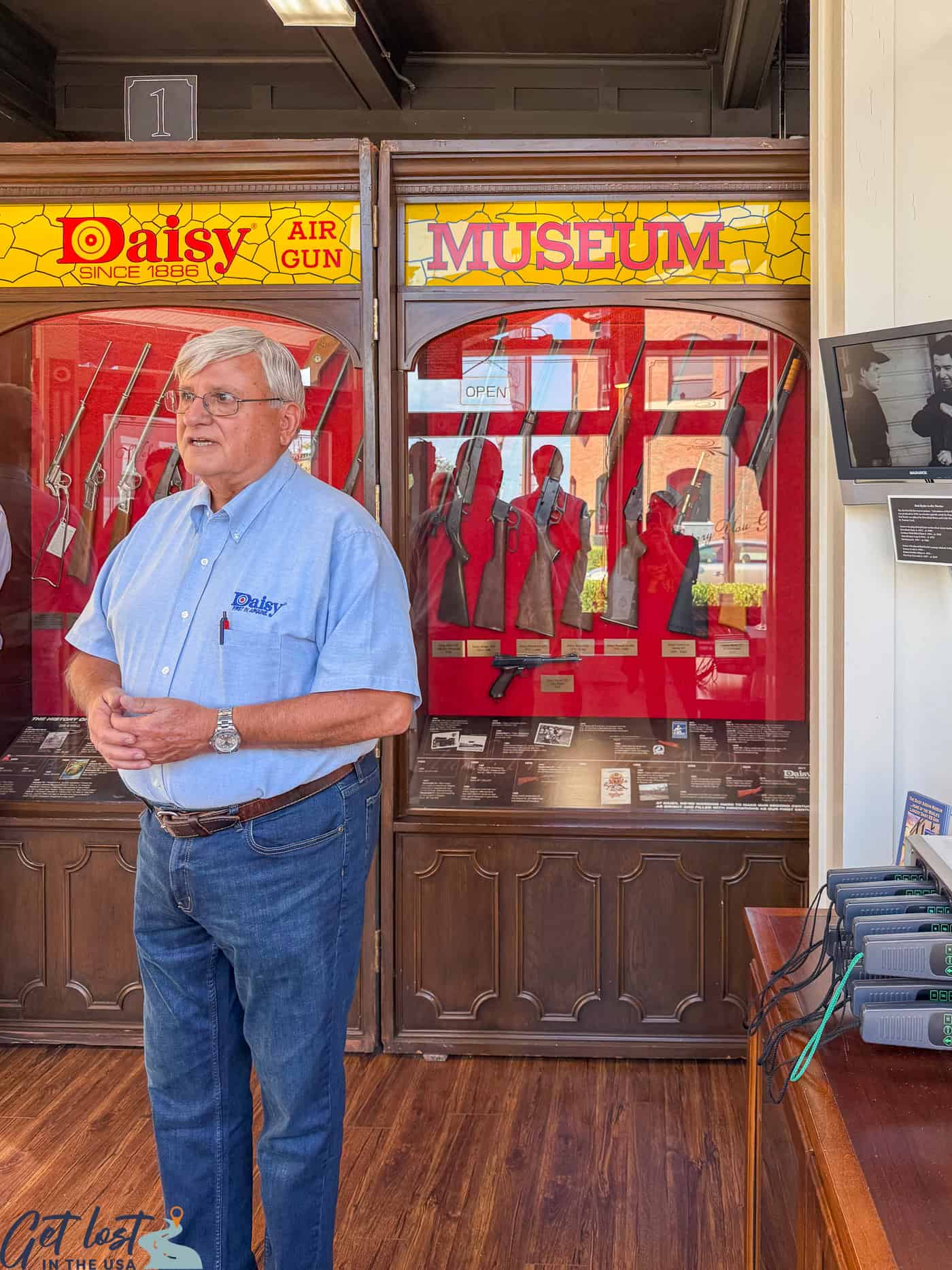 tour guide at Daisy Air Gun Museum.