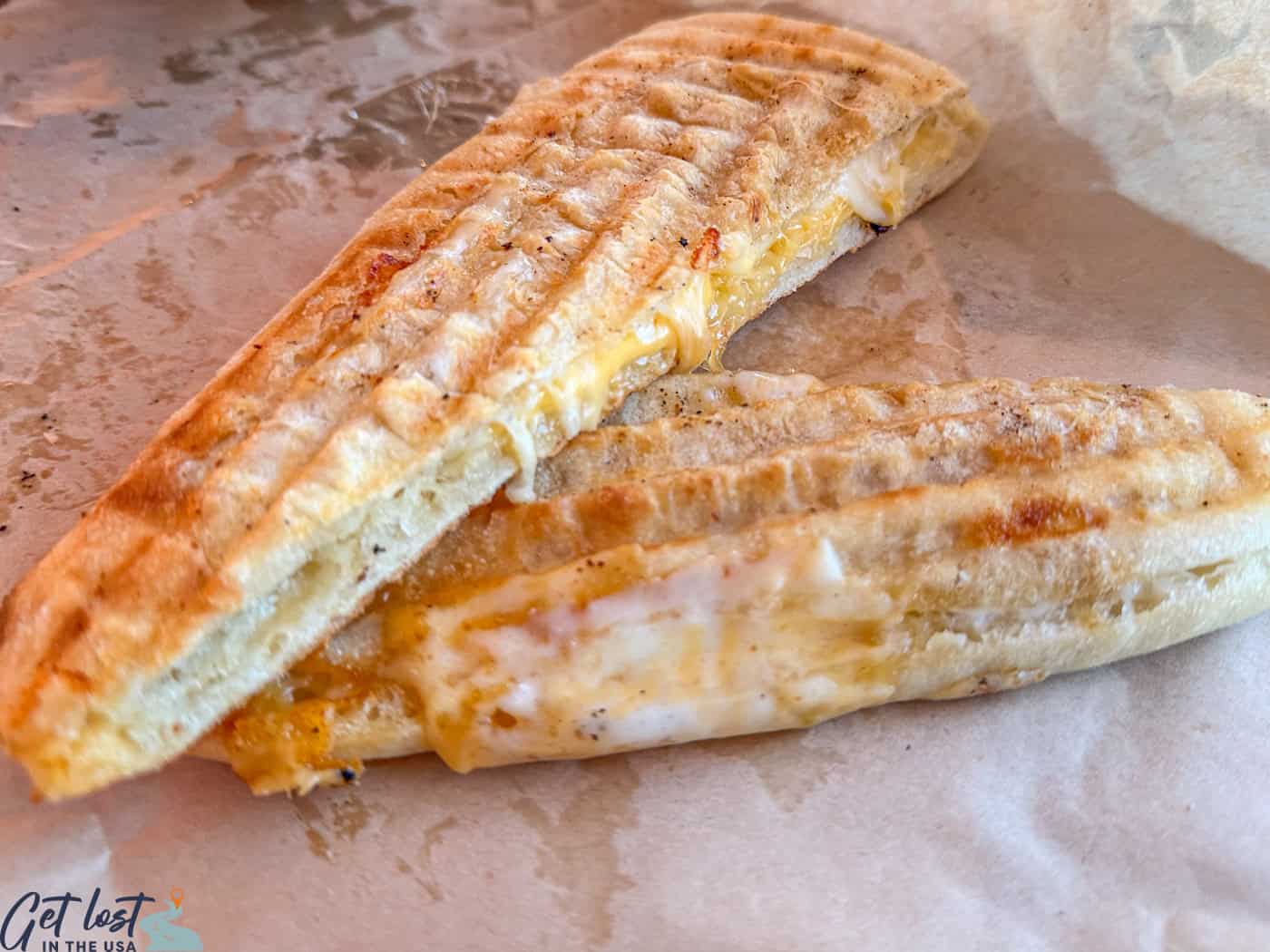grilled cheese panini at snack bar at Borealis Basecamp.