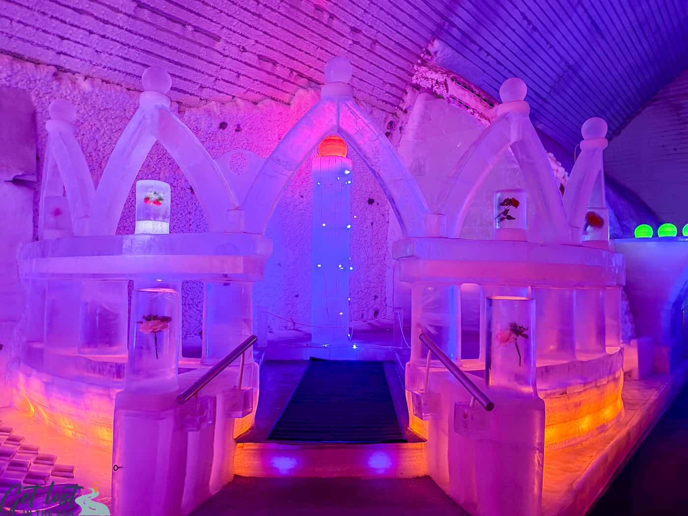 ice palace inside Chena Hot Springs Resort ice museum.