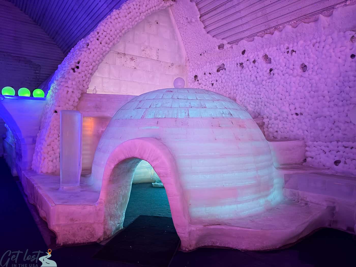 igloo inside Chena Hot Springs Resort Ice Museum.