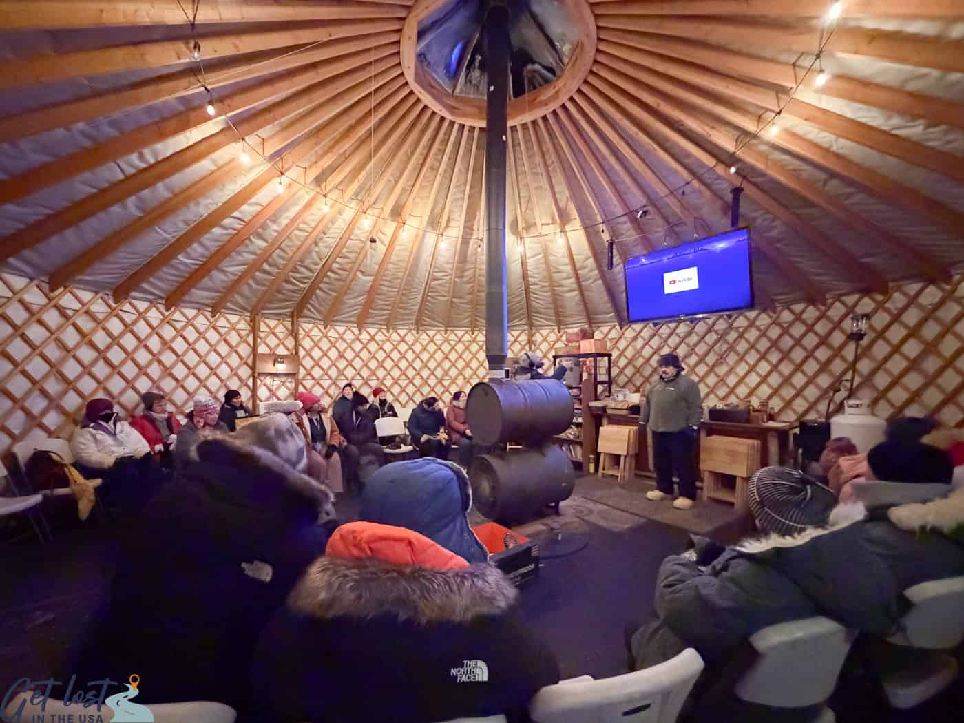 inside warming yurt at Chena Hot Springs Resort Northern Lights Tour.