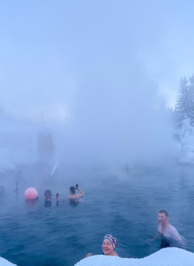people in the hot springs at Chena Hot Springs Resort.
