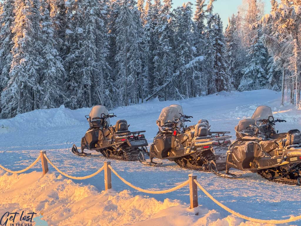 snowmobiles at Borealis Basecamp.