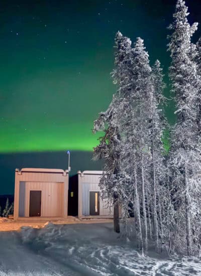 Watching the northern lights near Fairbanks at Borealis Basecamp.