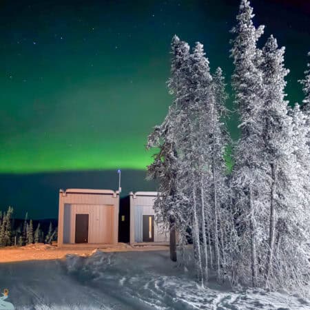 Watching the northern lights near Fairbanks at Borealis Basecamp.