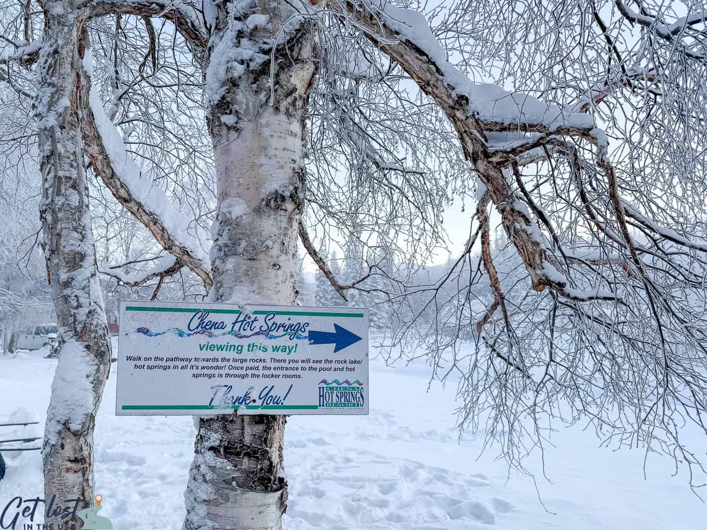 viewing area sign at Chena Hot Springs Resort.