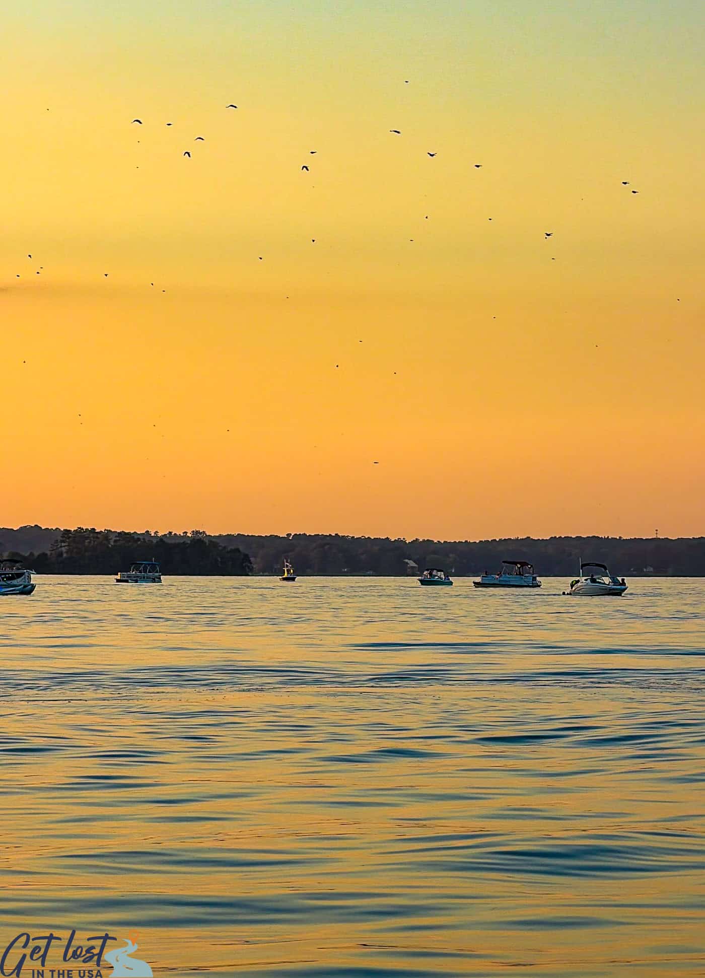 boats on Lake Murray near sunset.
