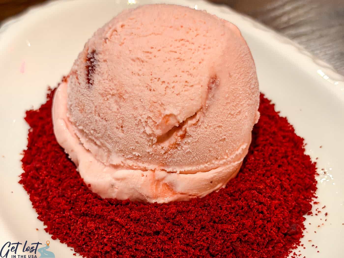 red velvet cake and gelato.