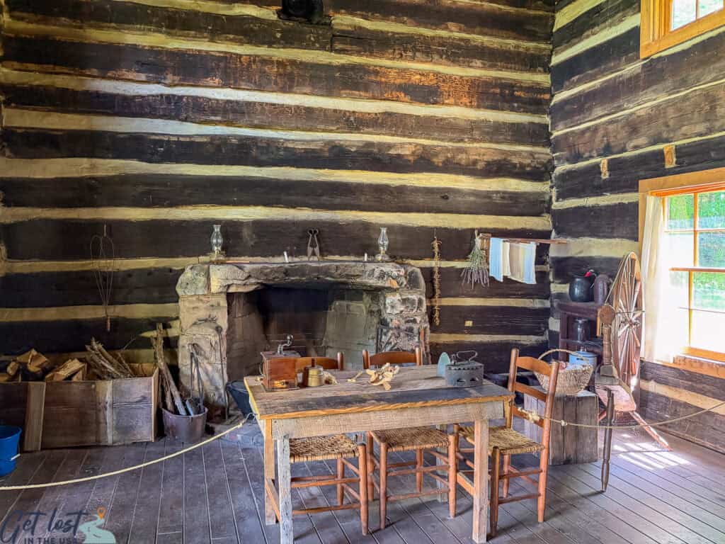inside Mountain Homestead log cabin.