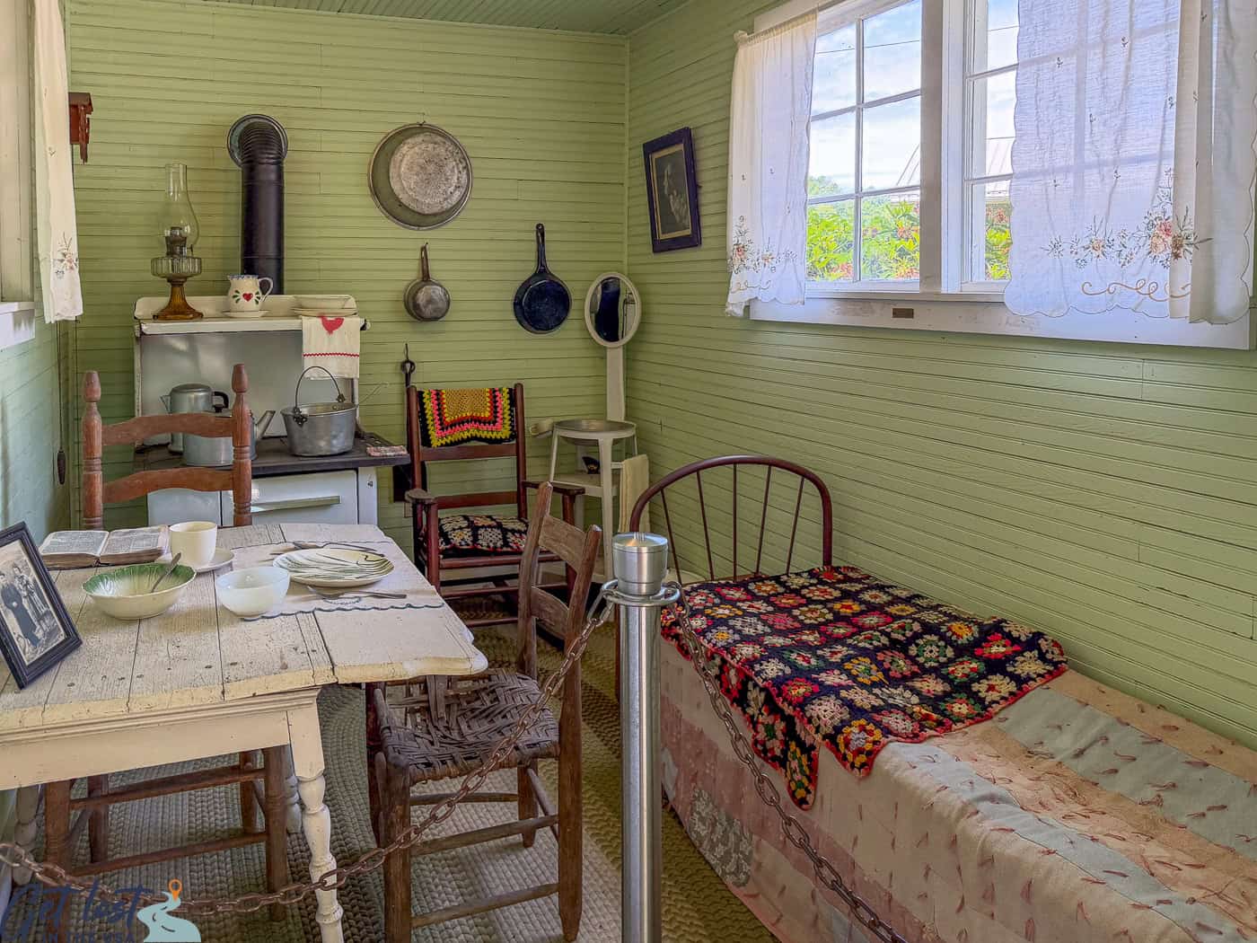 inside bachelor shanty.