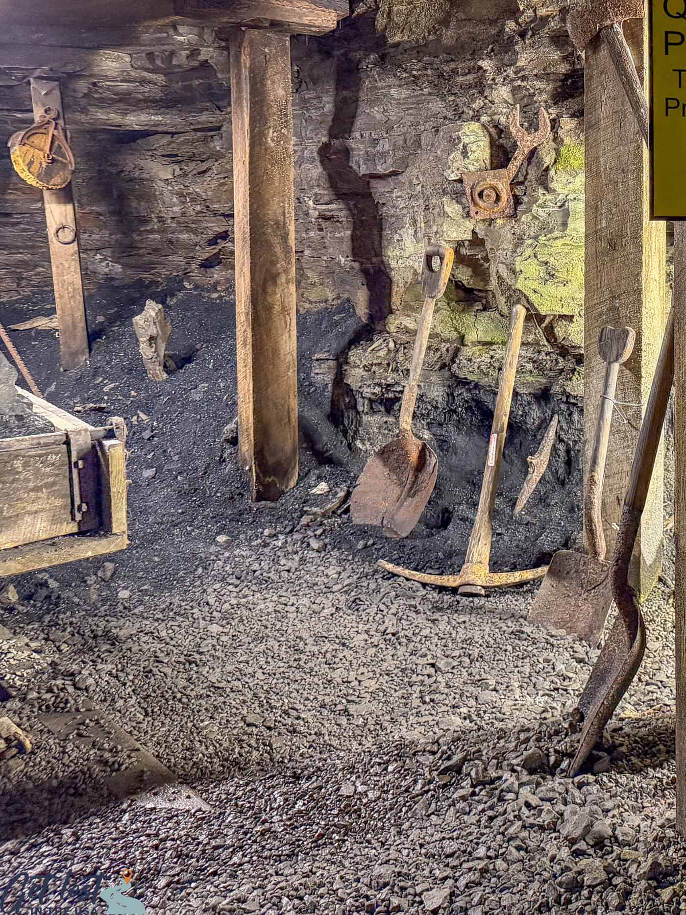 shovels and picks in mine.