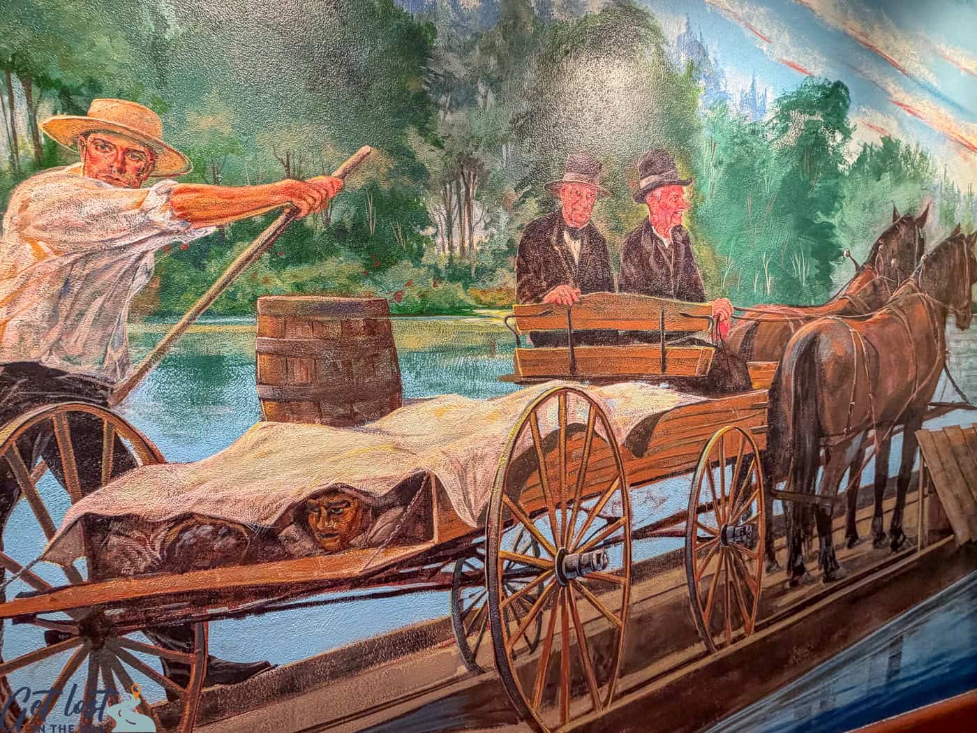 mural of hidden freedom seekers in wagon.